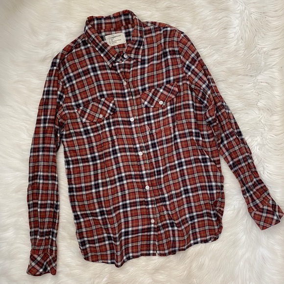Current Elliott Red Rust Plaid Button Up Shirt Top - Picture 2 of 9
